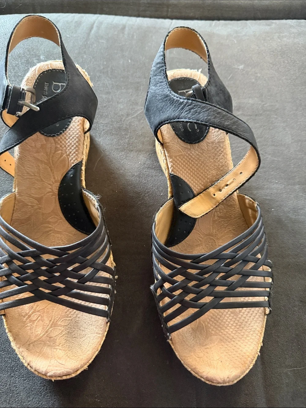 b.o.c. Black Strappy Espadrille Wedge Sandals